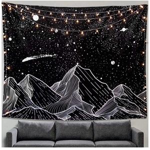 Retro Black/White Mountain Night Starry Sky Nature Wall Tapestry/Art